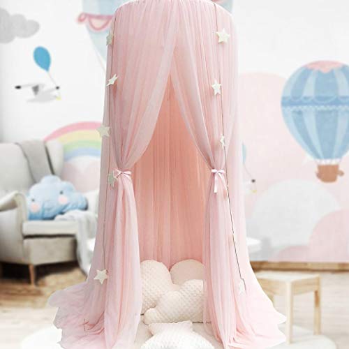 Cama con dosel para niñas, cama con dosel de princesa, mosquitera, cúpula de hilo premium, decoración de sala de juegos rosa