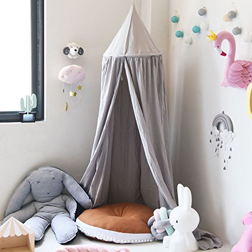 SevenD - Toldo de cama para niños con cúpula de algodón, dosel de cama de princesa, mosquitera para cuna de niñas, altura para dormitorio de niñas 240 cm (gris)