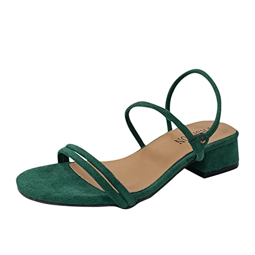 Sandalias romanas genéricas, zapatos de moda sólida, sandalias altas, sandalias casuales para mujer, tacones, sandalias para mujer (verde, 37)