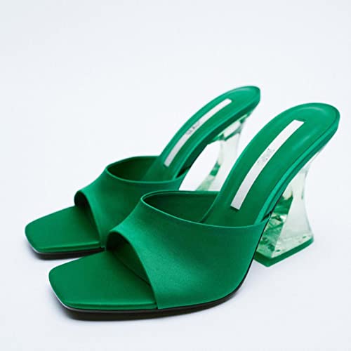 OKGD Verano Mujer Verde Sedky Zapatos Banda Ancha Transparente Tacón Alto Sandalias cómodas-Verde,41