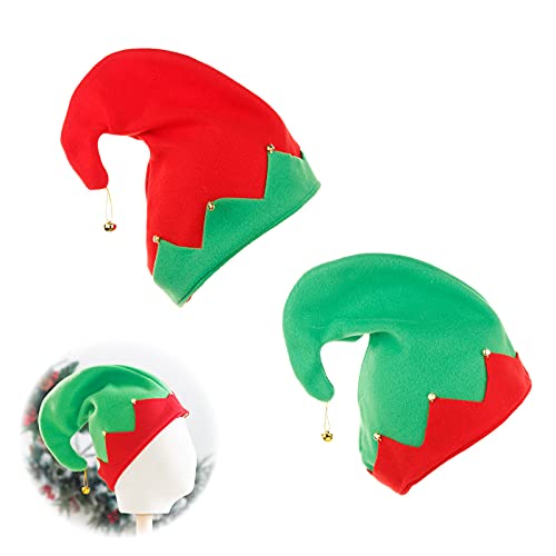 Sombrero de Navidad Sombrero de Navidad para adultos Sombrero de Navidad suave Sombrero de elfo con campanas Gorros de fiesta de disfraces de Navidad para las vacaciones de Navidad 2 piezas Verde y rojo