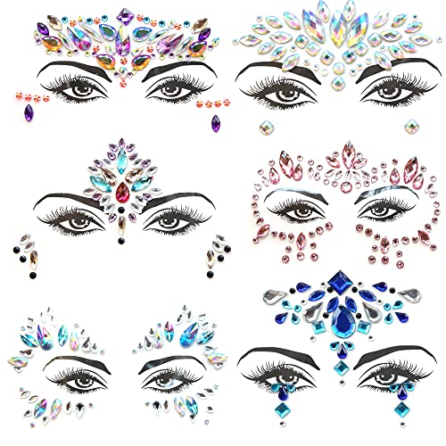 Pegatinas Cara Joyas 6 piezas Gemas de la Cara Face Pegatina de Cristal para Ojos Cara Cuerpo Tatuajes Temporales