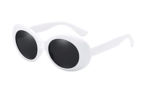 BOZEVON Gafas de sol retro ovaladas - Gafas de protección UV400 para mujeres y hombres Negro Blanco C1