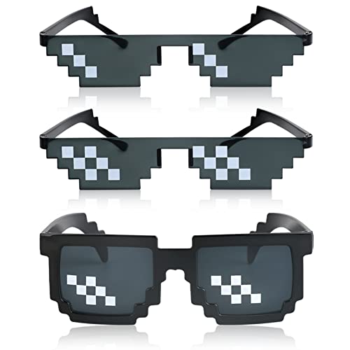 YSSHUI [Paquete de 3] Gafas de sol Thug Life Hombres Mujeres Gafas de sol Gafas de sol de mosaico de vidrio de 8 bits Juguete unisex - Cuadrado negro negro