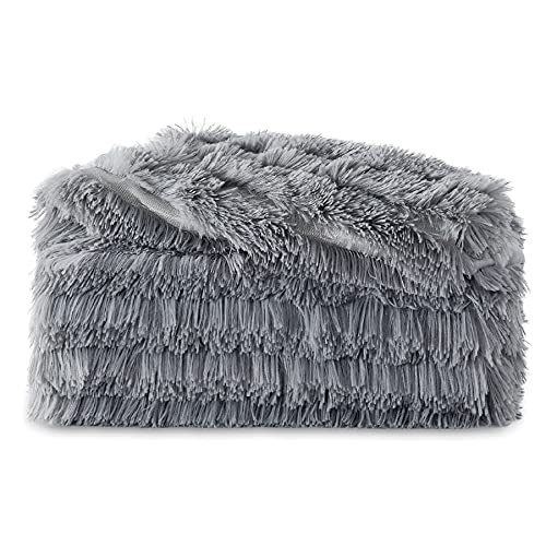 Bedsure Manta de sofá de pelo largo - Manta pequeña de felpa gris Manta reversible para funda de sofá de invierno con piel sintética suave y forro polar 130x150cm