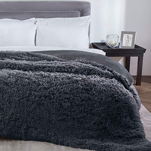 Sleepdown Luxury Charcoal Long Pile Fleece Manta sobre sofá Super Soft Warm Cozy 150x200cm