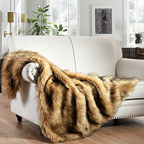 Manta de felpa de piel sintética de lujo, punta negra amarilla dorada, manta mullida elegante súper cálida y esponjosa para sofá cama 125x150cm