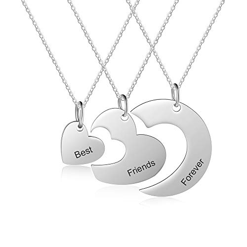 XiXi Collar con nombre personalizado Collar de amistad para 3 Collar de plata con colgante de corazón personalizado Collar para mujer Amiga Mejor regalo de aniversario de Navidad