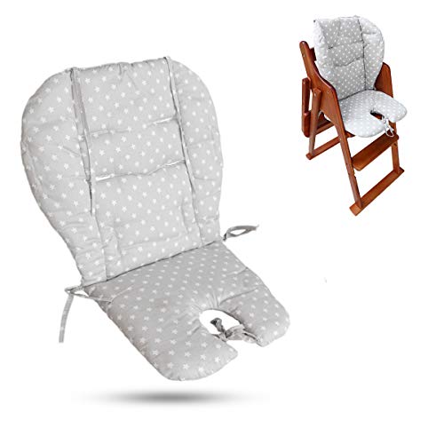 Cojín para silla alta, tamaño grande, engrosado para cochecito/coche/silla alta, almohadilla acolchada, adecuado para todo tipo de sillas de comedor para niños (estrella gris de moda)