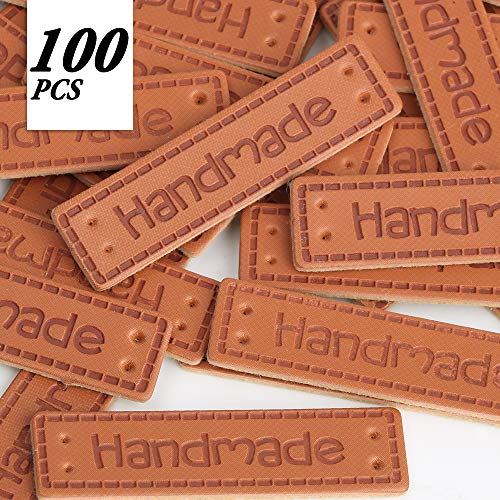 VINFUTUR, 100 Uds., etiquetas de cuero hechas a mano, etiquetas personalizadas hechas a mano con orificio para costura, artesanías de tela