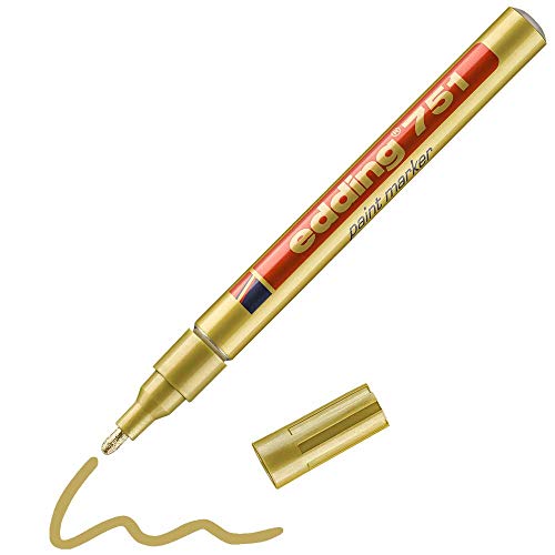 edding 751 marcador de tinta opaca - dorado - 1 marcador - punta redonda de 1-2 mm - para metal, vidrio, piedras o plástico - resistente al calor, permanente, sin manchas, resistente al agua