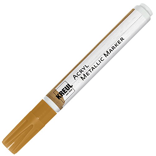 Kreul 46261 – Marcador acrílico metalizado mediano, con punta redonda aprox.  2 – 4 mm, pintura acrílica permanente dorada con efecto metálico, para acentos de filigrana