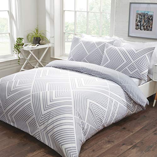 Sleepdown 5056242747178 Juego de edredón reversible de rayas grises con fundas de almohada, King (220 x 230 cm), algodón, doble
