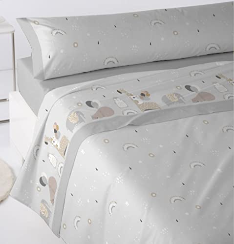 Sibiles - Juego de sábanas franela invierno para cama 90 niños niño 100% algodón Dindos (cama 90, gris)