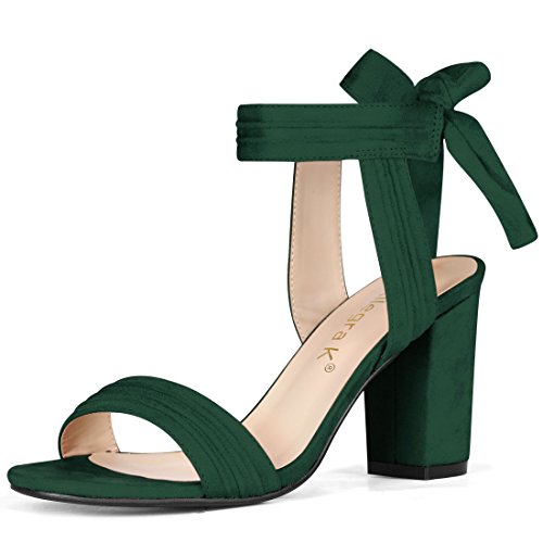 Allegra K Open Toe Chunky Heel Tobillo Con Cordones Sandalias Para Mujer Verde Oscuro 38