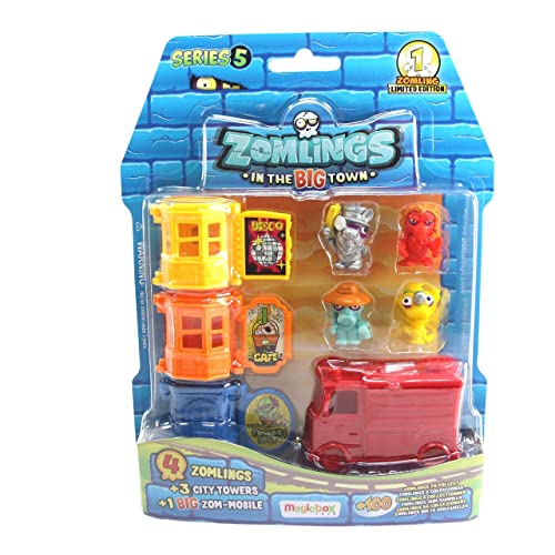 Zomlings en BIG Town Blister Pack Serie 5 - 4 Zomlings, 3 Town Towers y Zom Mobile Fire Engine