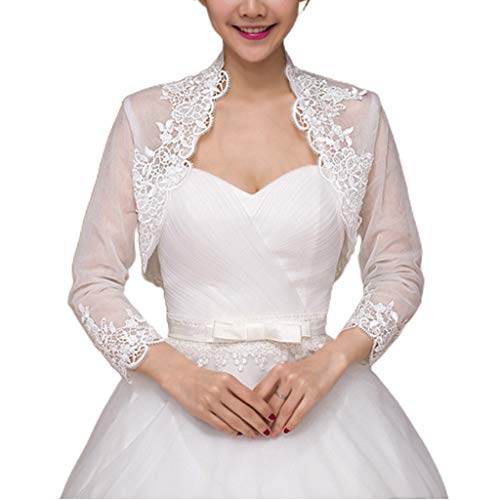 YO-HAPPY - Chal de boda para mujer, manga 3/4, encaje floral, vestido de novia, Bolero