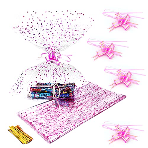 20 bolsas de celofán transparentes, papel de regalo transparente con decoración en forma de corazón rosa para varios regalos, 70*50cm