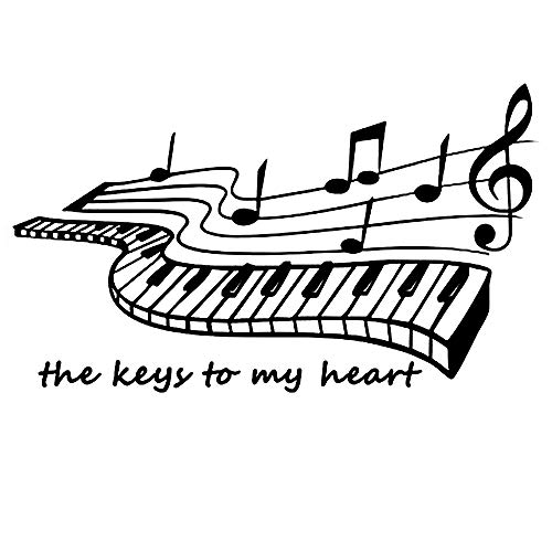 Keys to My Heart Piano Nota musical Notación Pegatinas de pared AUHOTA Murales adhesivos decorativos para niños Dormitorio Sala de estar Regalo (19 × 11 pulgadas, negro)