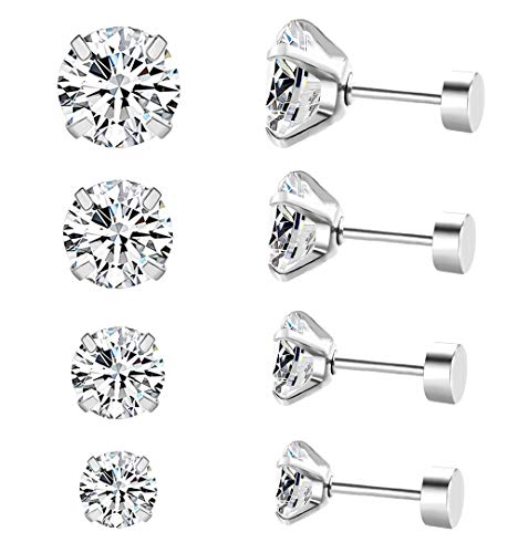 YUESUO Hipoalergénico Acero Quirúrgico Stud Pendientes Diamante Brillante Piercing Zircon AAAAA + Zircon Mujeres Hombres Unisex 5-8mm