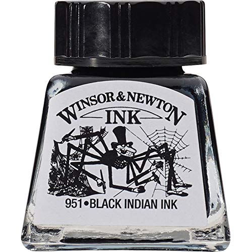 Tinta de dibujo Winsor & Newton - Botella de 14 ml, tinta negra india, tinta china, resistente al agua y a la luz