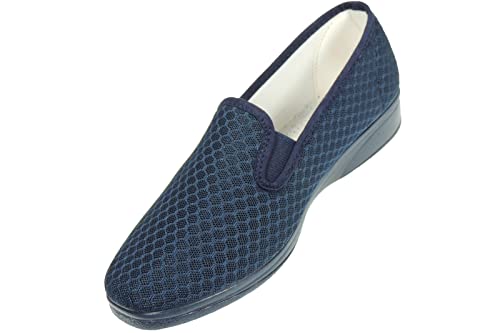 Alcalde 600: Sneaker de nylon de malla cerrada para mujer.  El verano.  Elásticos laterales.  Azul marino talla 39