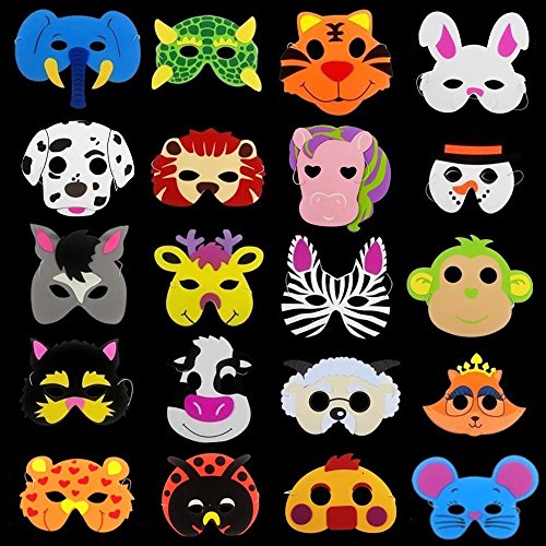 Creative 20 x Eva Foam Kids Farm Máscaras de animales salvajes Party Pocket Filler Toys Show Party Máscaras Diseños surtidos (paquete de 20)