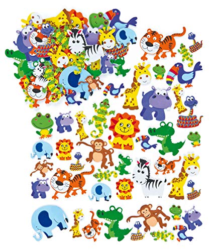 Baker Ross Pegatinas de Espuma Animales de la Selva (Pack de 96) Para decorar tarjetas, álbumes de recortes, collages para niños