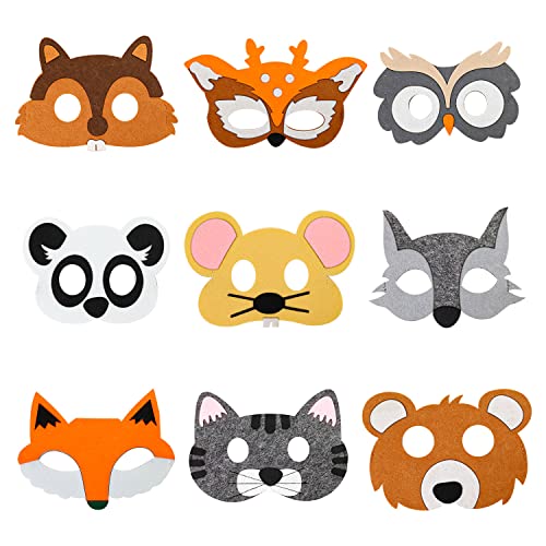 MYLERCT Máscaras de animales, 9 piezas de máscaras de animales de fieltro, suaves, cómodas de usar, reutilizables, máscaras de fiesta para fiestas de cumpleaños, fiestas de disfraces