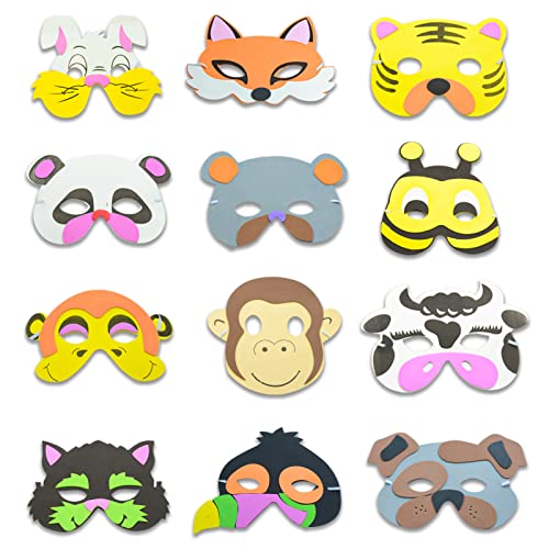 LAPONO 12 piezas Máscaras de animales Máscaras de fiesta para niños Máscaras de fieltro Máscaras de cumpleaños para niños Máscaras de niños Disfraces de animales Favores de fiesta con