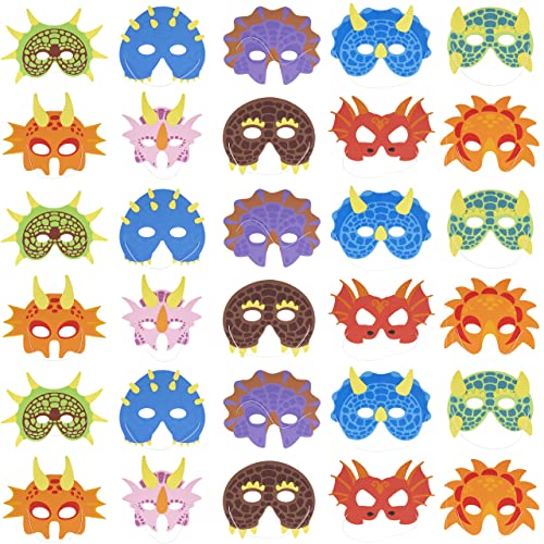 THE TWIDDLERS 30 máscaras de espuma de dinosaurio con correas elásticas para niños