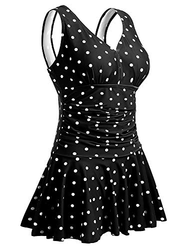 Mujer Bañador con Falda Traje de Baño de Una Pieza de Talla Grande Impresión Elegante Sexy Push Up Monokini Black Dot 4XL