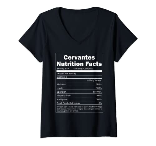 Diseño divertido del apellido con información nutricional para mujeres - Cervantes Camiseta de cuello en V