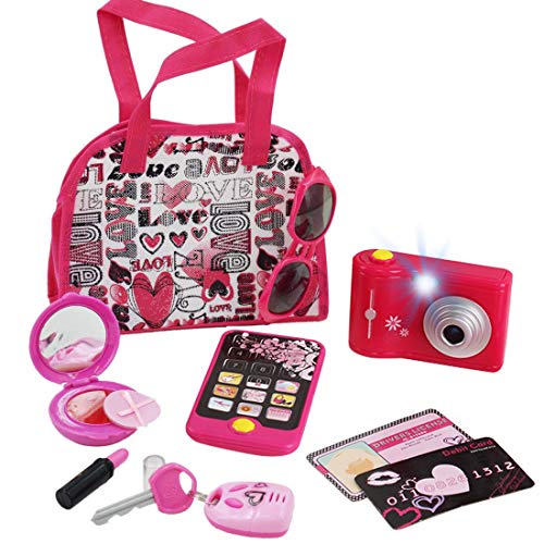 Juego de estilo de juego de belleza y accesorios de moda de AO Fashion. El bolso incluye teléfono de maquillaje y cámara de juguete con luz y sonidos.