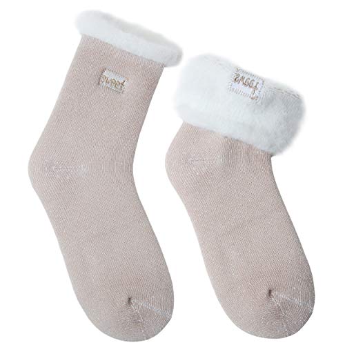 JARSEEN 2 pares de calcetines térmicos de lana de invierno lindo bordado muy cálido grueso cálido suave cómodo calcetines de mujer (2 caqui, EU 36-42)