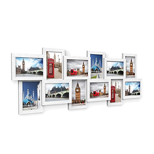 SONGMICS 10x15cm 10x15cm MDF Montado en la pared Galería de fotos Collage Marco de fotos Requiere ensamblaje Blanco RPF22W