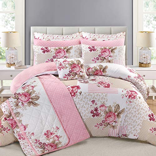 Nimsay Home Pink Patchwork Floral Funda nórdica 100% algodón 260 x 240 cm y fundas de almohada 63 x 63 cm, rosa
