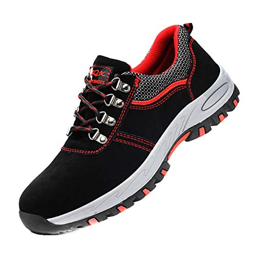 DoGeek Zapatos de seguridad para hombre Zapatos de seguridad con punta de acero Antideslizante Transpirable Unisex Negro 40