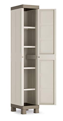Armario Keter Excellence  Mueble de almacenaje con 1 puerta y 4 baldas - Color Beige/Gris Topo  Dimensiones 33 x 45 x 182 cm