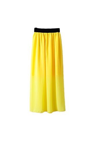 Falda larga de gasa para mujer Falda midi retro de color sólido de cintura alta informal en verano Amarillo F