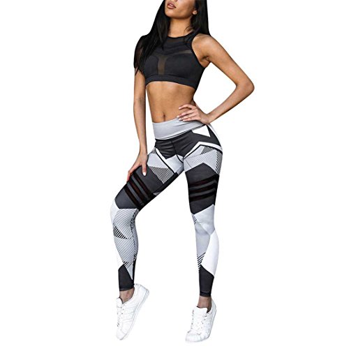 Inlefen - Pantalones de yoga para mujer de cintura alta para fitness, mallas de compresión con patrón elástico para mujer, mallas de entrenamiento para gimnasio y deportes al aire libre