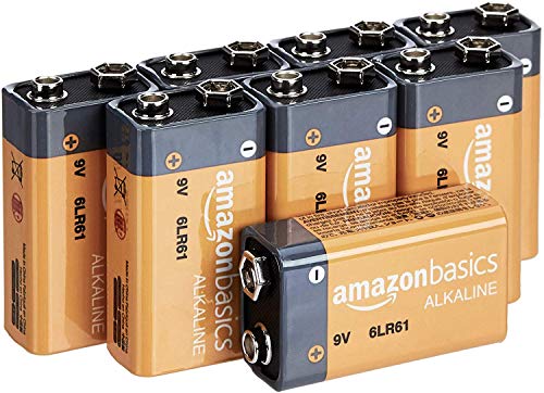 Amazon Basics Baterías alcalinas de 9 voltios, rango diario, paquete de 8 (el aspecto puede variar)