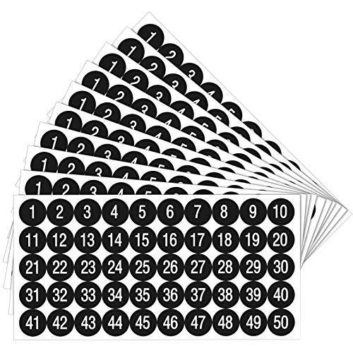 10 hojas de pegatinas de números del 1 al 50, vinilo autoadhesivo, calcomanía de números consecutivos, etiquetas impermeables, pegatinas de inventario de números (negro, 1 pulgada)