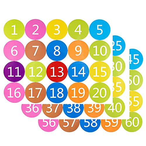 Pegatinas de números de 1 a 60, pegatinas de números redondos de serie, marcador decorativo, etiquetas de almacenamiento de inventario