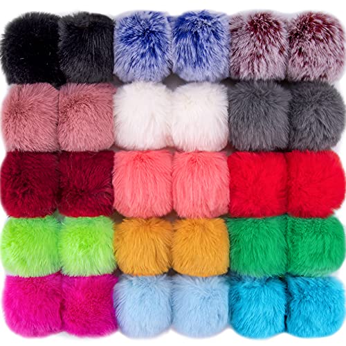 BQTQ 30 pompones de piel sintética para sombrero, llavero, bufanda, guantes, bolsa (15 colores brillantes)
