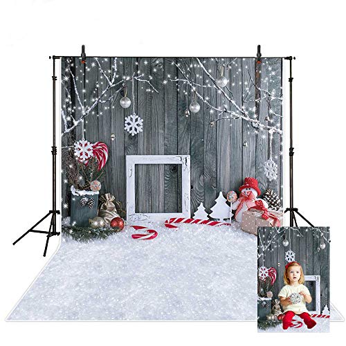 MEHOFOTO Fondo de estudio de fotografía de Navidad Accesorios de invierno de madera Copos de nieve Campanas de Navidad Fondo de foto 1.5x2.1m