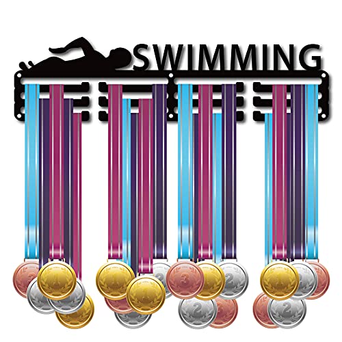 CREATCABIN Imagen de natación Medalla Titular Medalla de nadador Soporte de exhibición Colgador de pared Decoración Home Runner Medalla Titular Medallista Más de 60 medallas