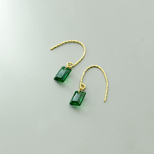 TYERY S925 Pendientes de hebilla de plata Pendientes cuadrados de oro sintético para mujeres coreanas Pendientes cortos de verde esmeralda Joyas de oro 925 Plata