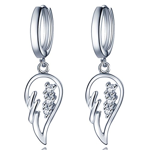 Infinity U - Pendientes de aro de alas de ángel de plata de ley 925 para mujeres/niñas