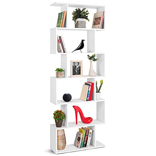 Librería COMIFORT - Librería moderna y minimalista de estilo nórdico con 7 baldas de gran capacidad, resistente y duradera, blanca